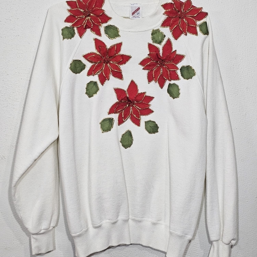 Jerzees White Sweatshirt with Red and Blue Accents - Picture 4 of 14